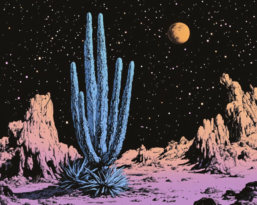 Divine Eldritch Cactus in Psychedelic Cosmic Landscape