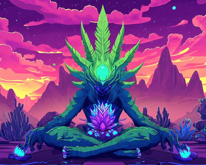 Divine Eldritch Cactus in Psychedelic Landscape