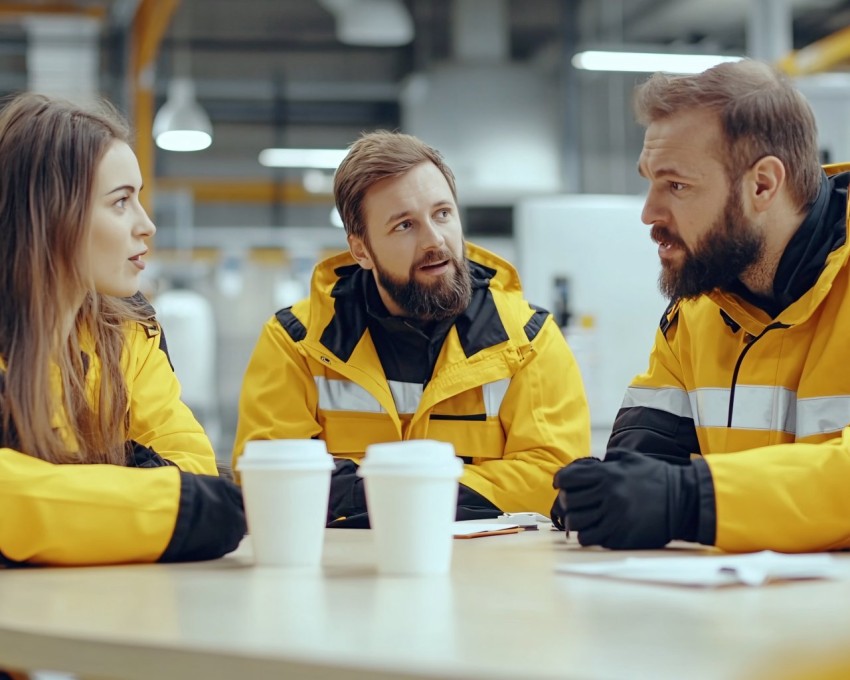 Electricians Meeting in Modern Office Discussing Strategies