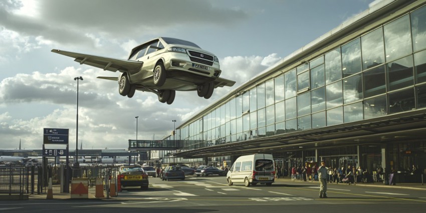 Surreal Scene of SUV Landing at Busy UK Airport