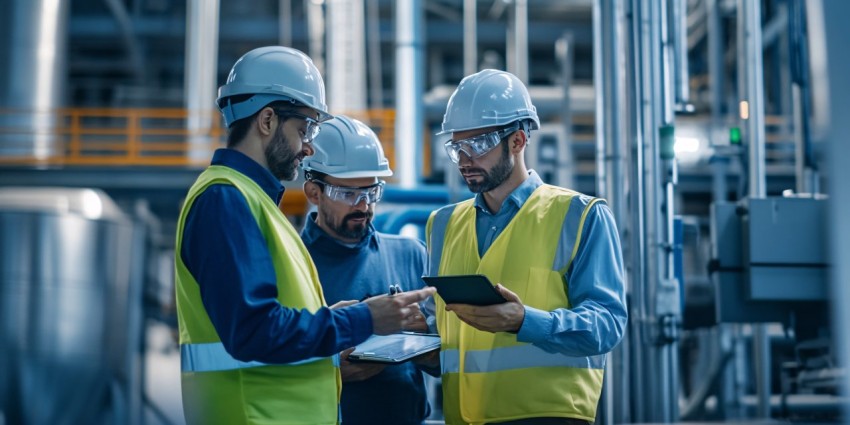 Contractor and Project Manager Discussing at Industrial Facility