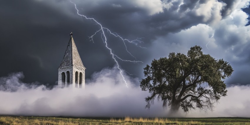 Lightning Striking Large Tree During Violent Storm