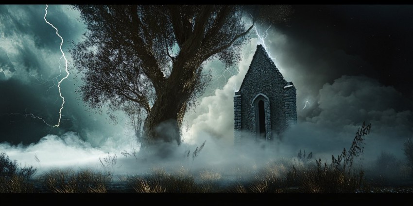 Lightning Striking a Tree During a Violent Storm