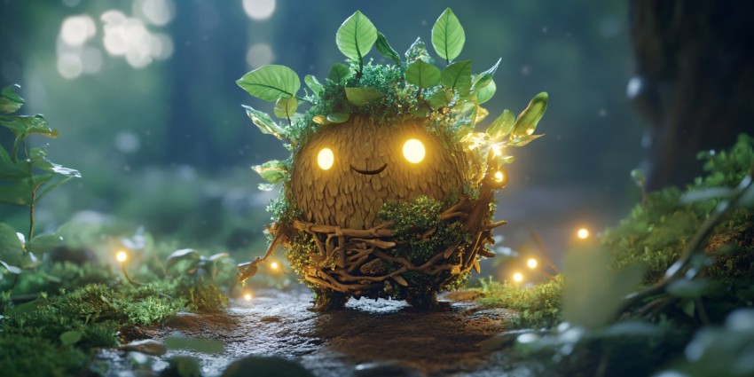 Bioluminescent Plant Creature Lumi in Enchanted Forest