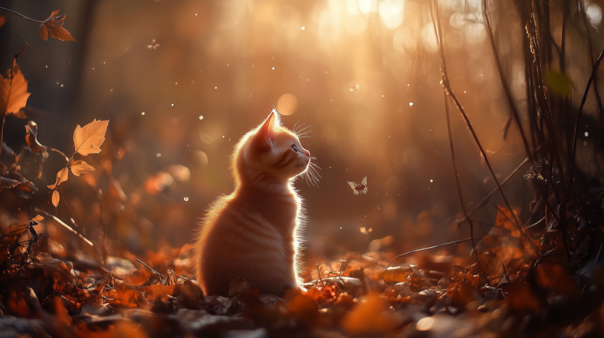 Kitten in Golden Sunset - Autumn Serenity