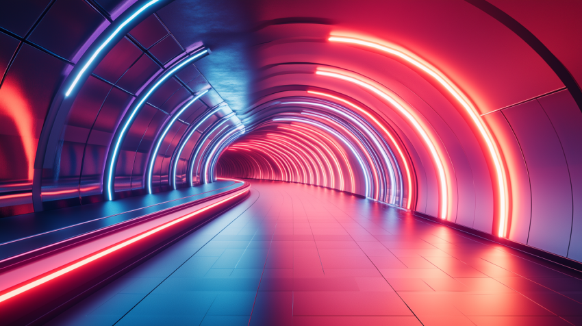 Futuristic Underground Metro Station with Sleek Curves and Neon Lighting