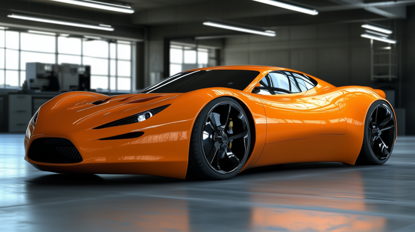 Sleek Orange Sports Car in Modern Garage