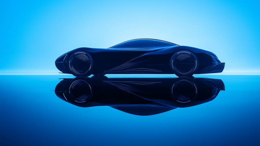 Futuristic Black Sports Car with Blue Reflection