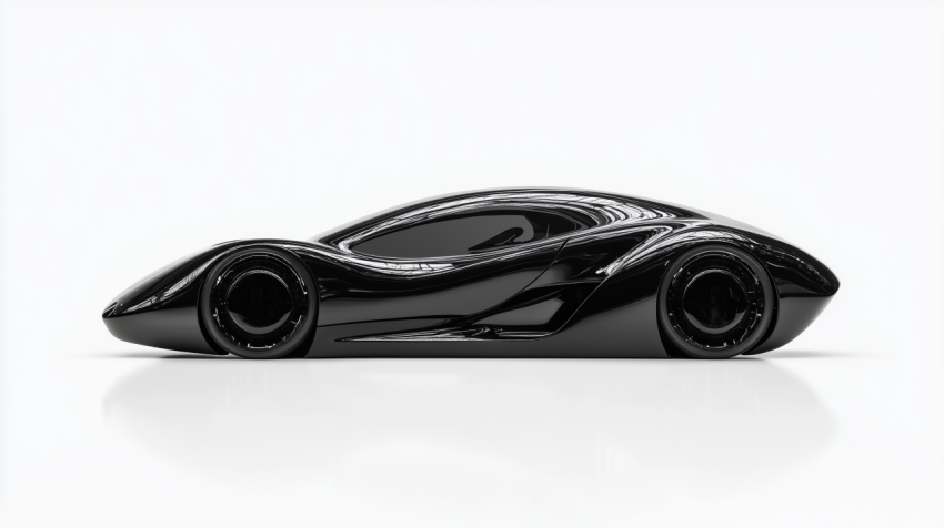 Sleek Black Futuristic Car on White Background