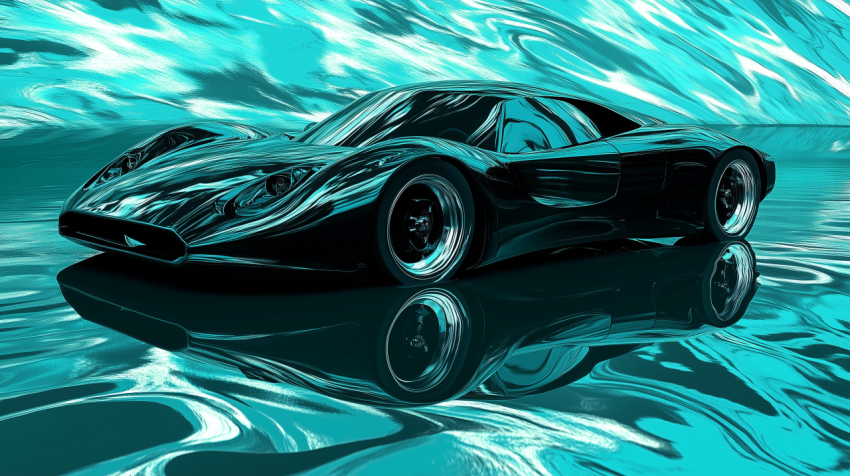 Futuristic Black Car with Abstract Reflection