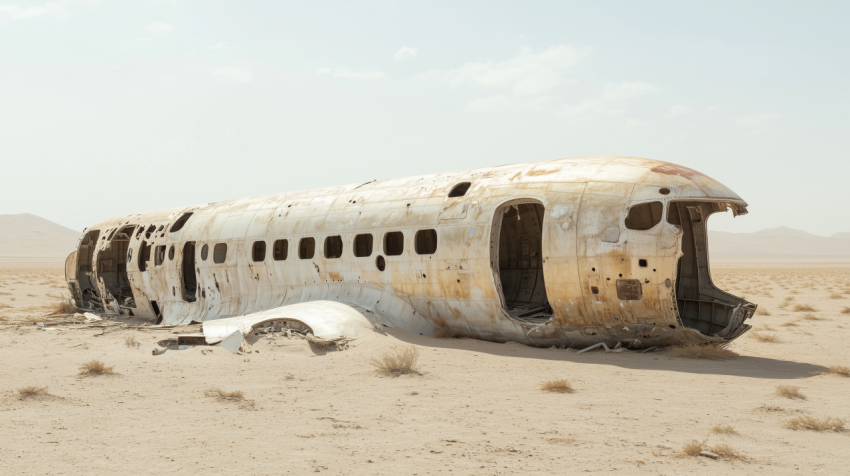 Abandoned Airplane Fuselage in Desert