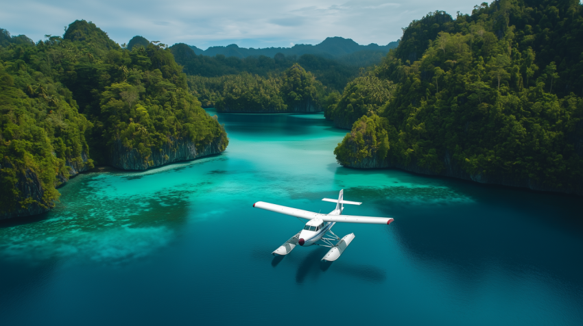 Seaplane Floating on Tropical Lagoon