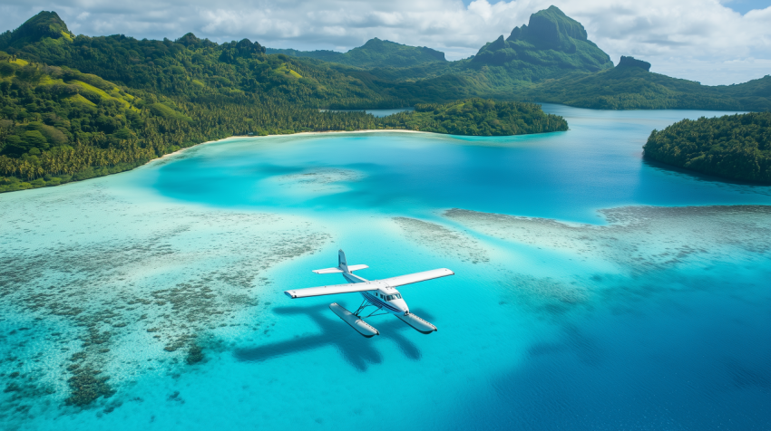 Seaplane Over Vibrant Tropical Lagoon