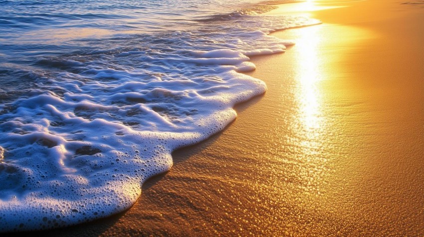 Golden Hour Beach with Dramatic Ocean Waves