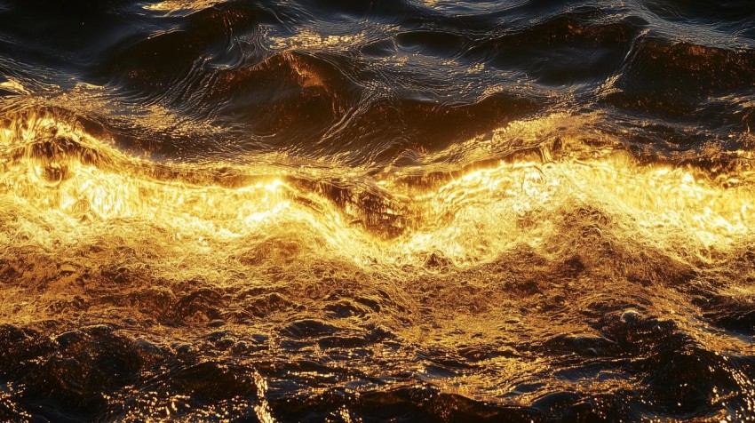 Dramatic Golden Hour Beach with Sparkling Waves