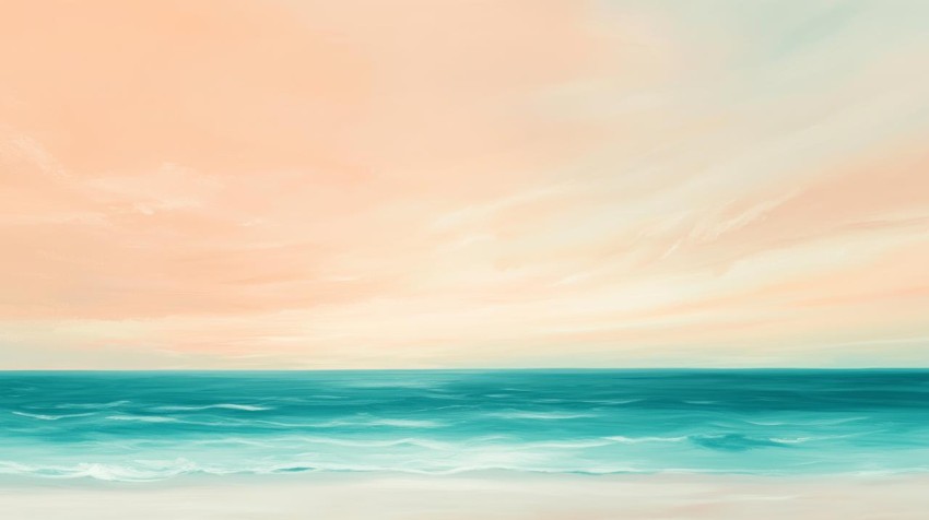 Tranquil Beach with Peach and Pink Sky