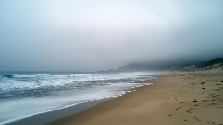 Misty Beach Evening with Ethereal Atmosphere