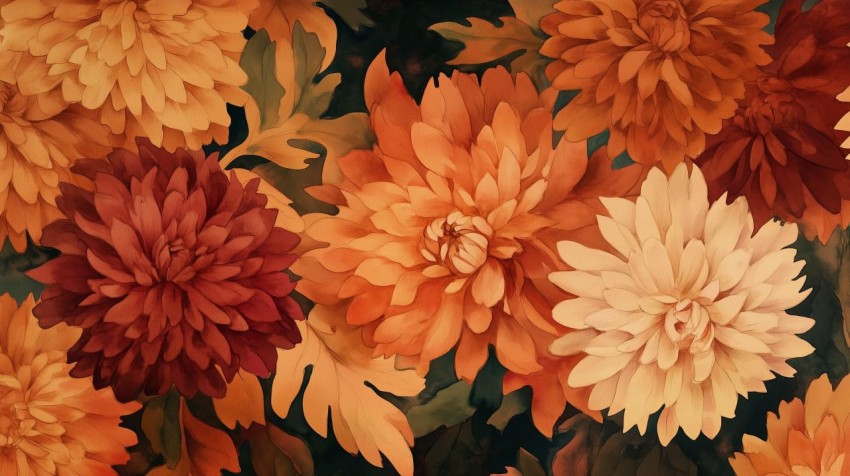 Muted Fall Floral Watercolor with Autumn Leaves