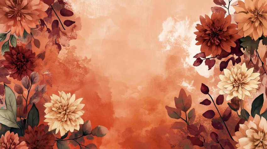 Autumn Leaves and Chrysanthemums in Watercolor