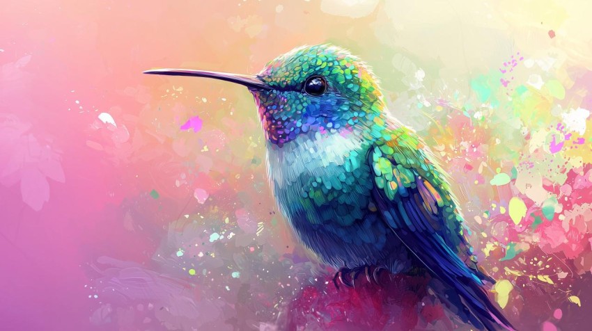 Iridescent Hummingbird on Gradient Background