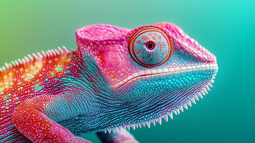 Colorful Chameleon Blending into Gradient Background