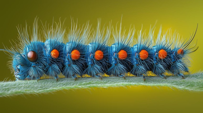 Fluffy Blue Caterpillar on Gradient Background