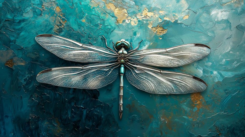 Emerald Dragonfly on Indigo to Aqua Background