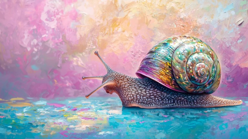 Whimsical Snail on Turquoise to Magenta Background