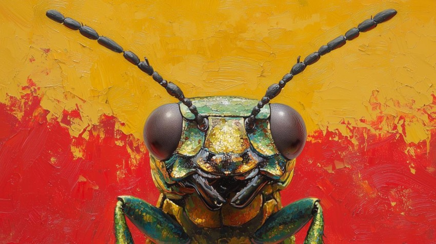 Vibrant Golden Beetle on Red to Yellow Background