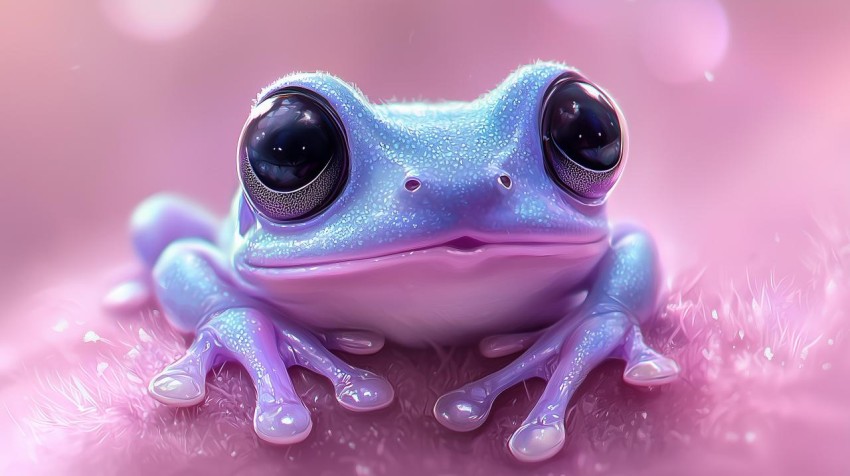 Neon Blue Frog on Pink to Lavender Background