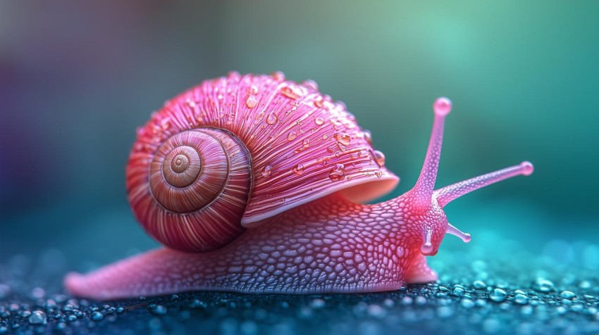 Neon Pink Snail on Blue to Green Background