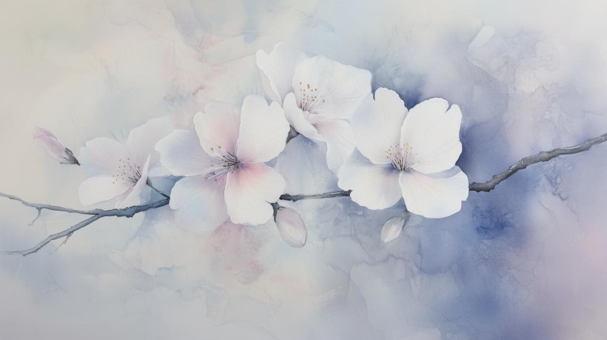 Dreamy Cherry Blossoms on Pale Lavender Background