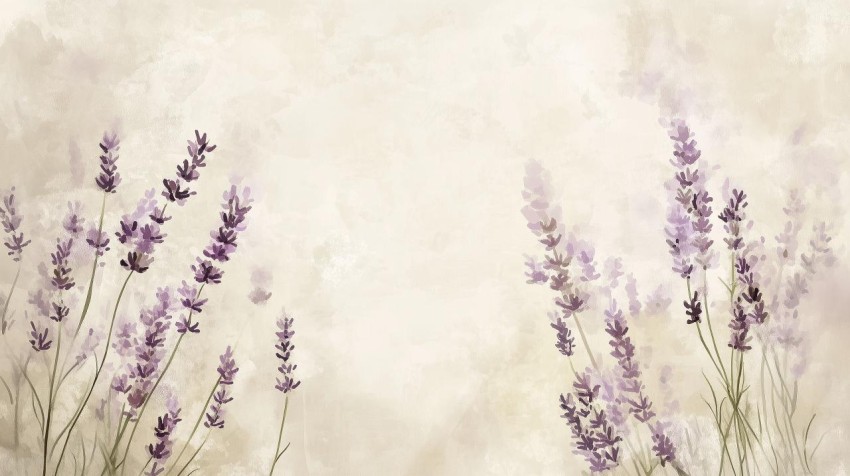 Delicate Lavender Sprigs on Faded Beige Background