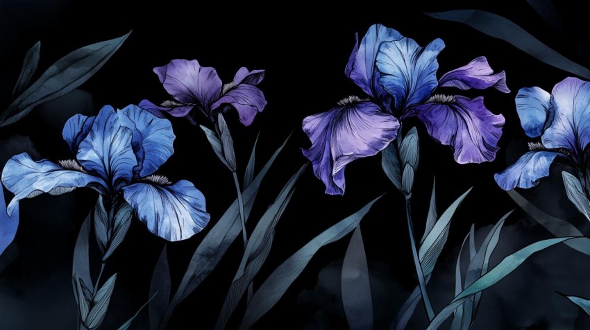 Stylized Irises on Deep Black Background