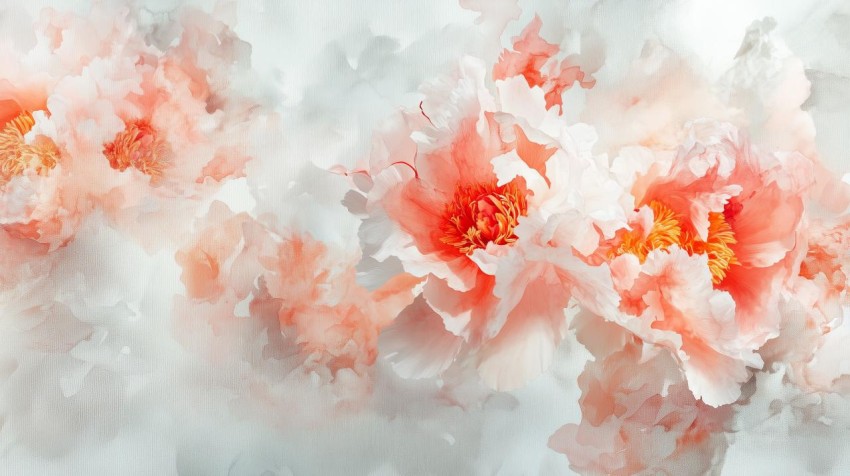 Vibrant Peonies on Pale Gray Background