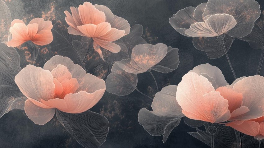 Surreal Floating Flowers on Deep Gray Background