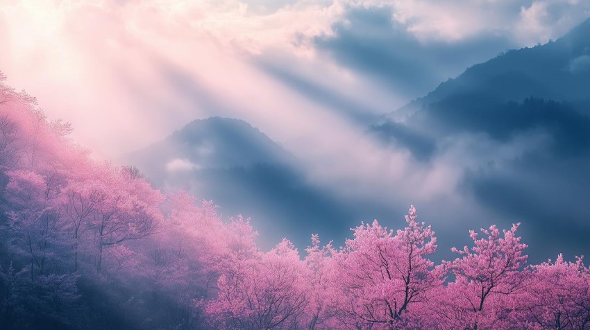 Pink plum blooming landscape