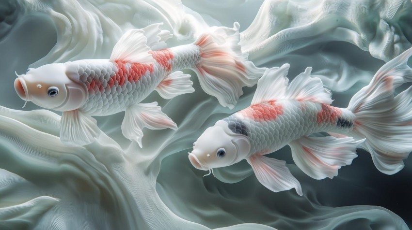 Surreal Underwater Scene with Oversized Koi Fish