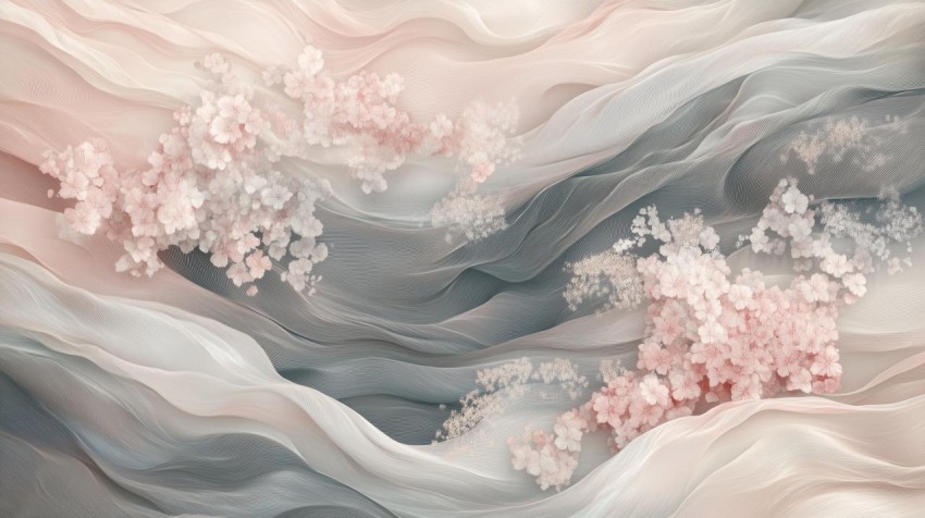 Abstract Waves with Floating Flowers and Chiaroscuro