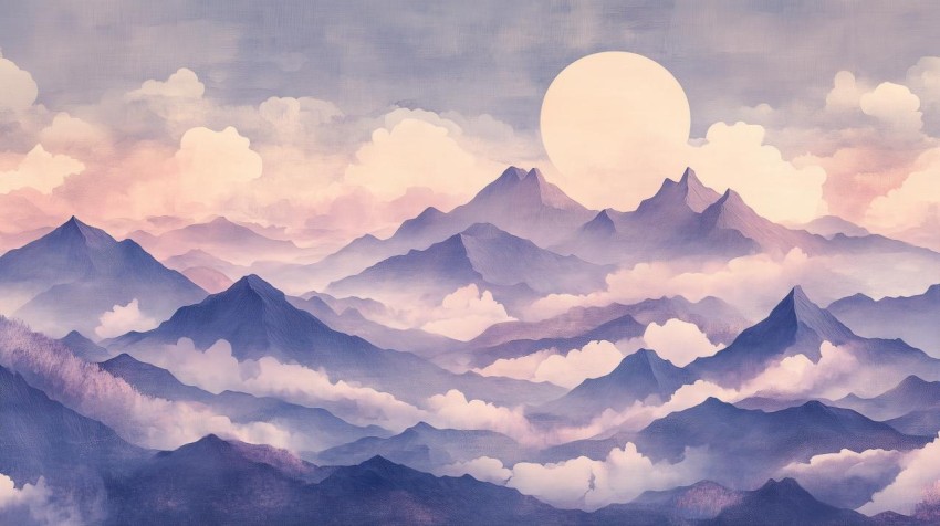 Ethereal Dreamscape with Stylized Mountain Peaks