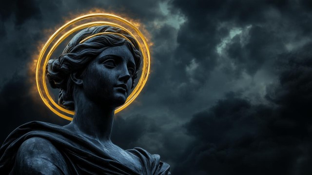 Dramatic Roman Statue with Golden Halo