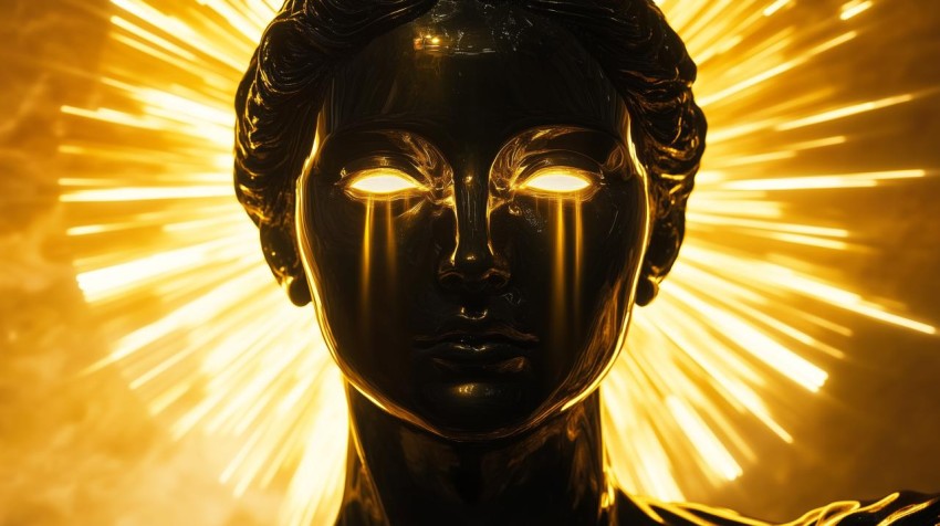 Roman Woman Statue with Glowing Gold Halo