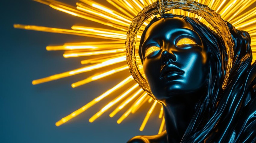Radiant Black Glass Statue with Golden Streams