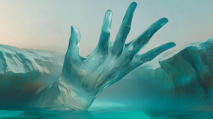 Transparent Hand Over Fog-Covered Void