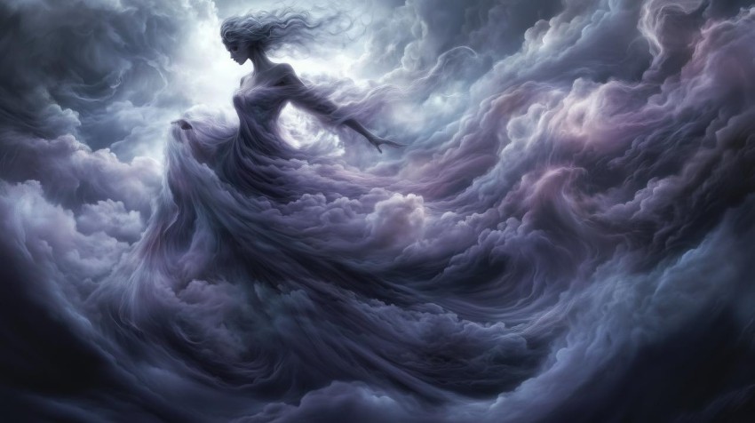 Mysterious Woman in Storm Cloud Gown