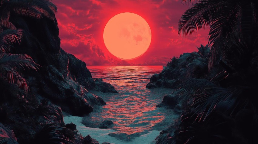 Stylish Landscape Moon Sea Palms