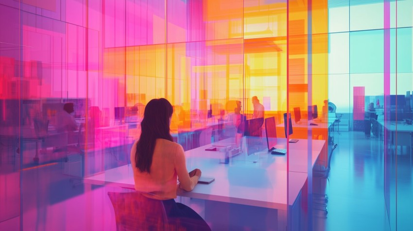 Modern Office Meeting with Colorful Glass Design