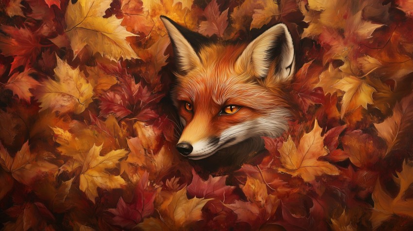 Fox’s Gaze Through Autumn Leaves