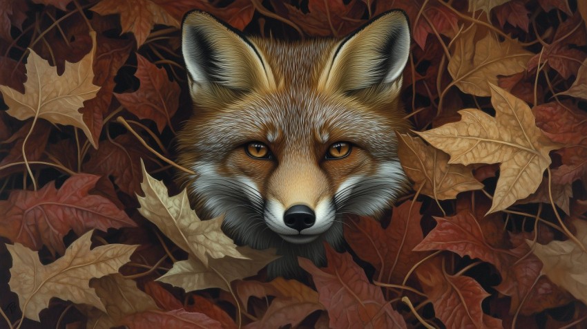 Fox’s Watchful Gaze in Autumn Foliage