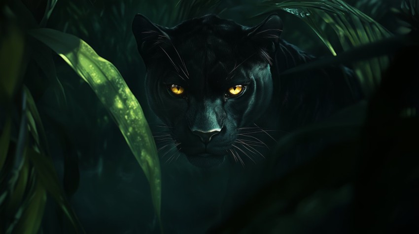 Black Panther in Shadowed Rainforest